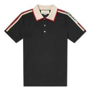 COPY - GUCCI Striped Logo Short-sleeved Polo Shirt Black